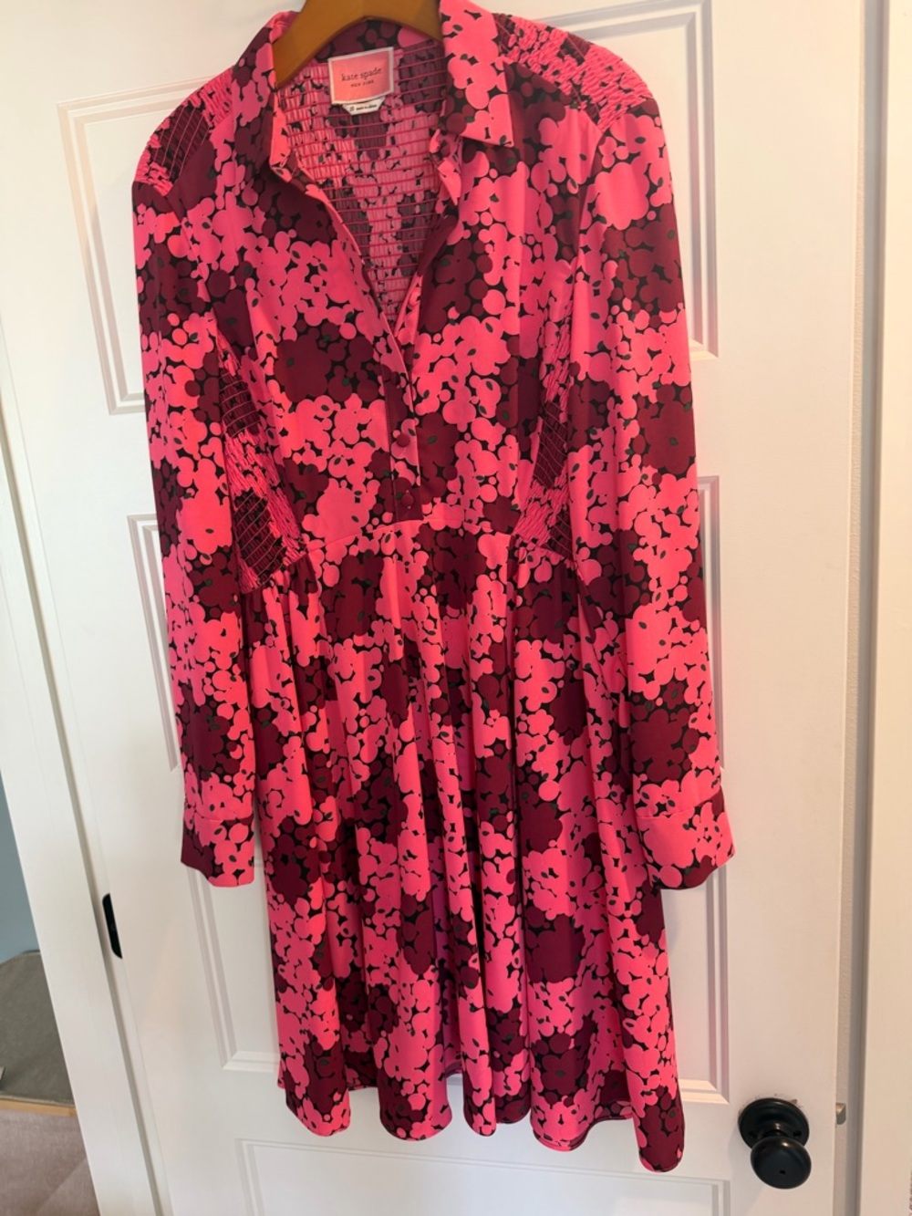 Kate Spade Pink Bubble Dot Smocked Dress - Size 10